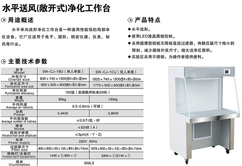 水平送风（敞开式）净化工作台