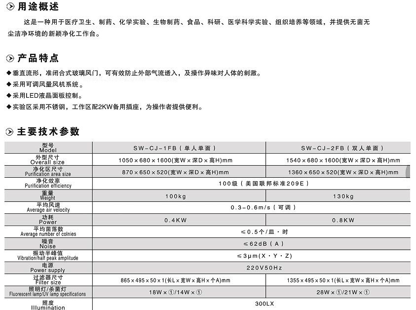 垂直送风（标准型）净化工作台